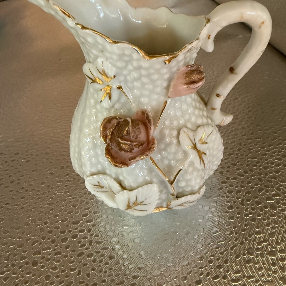 White and Gold Floral Pitcher